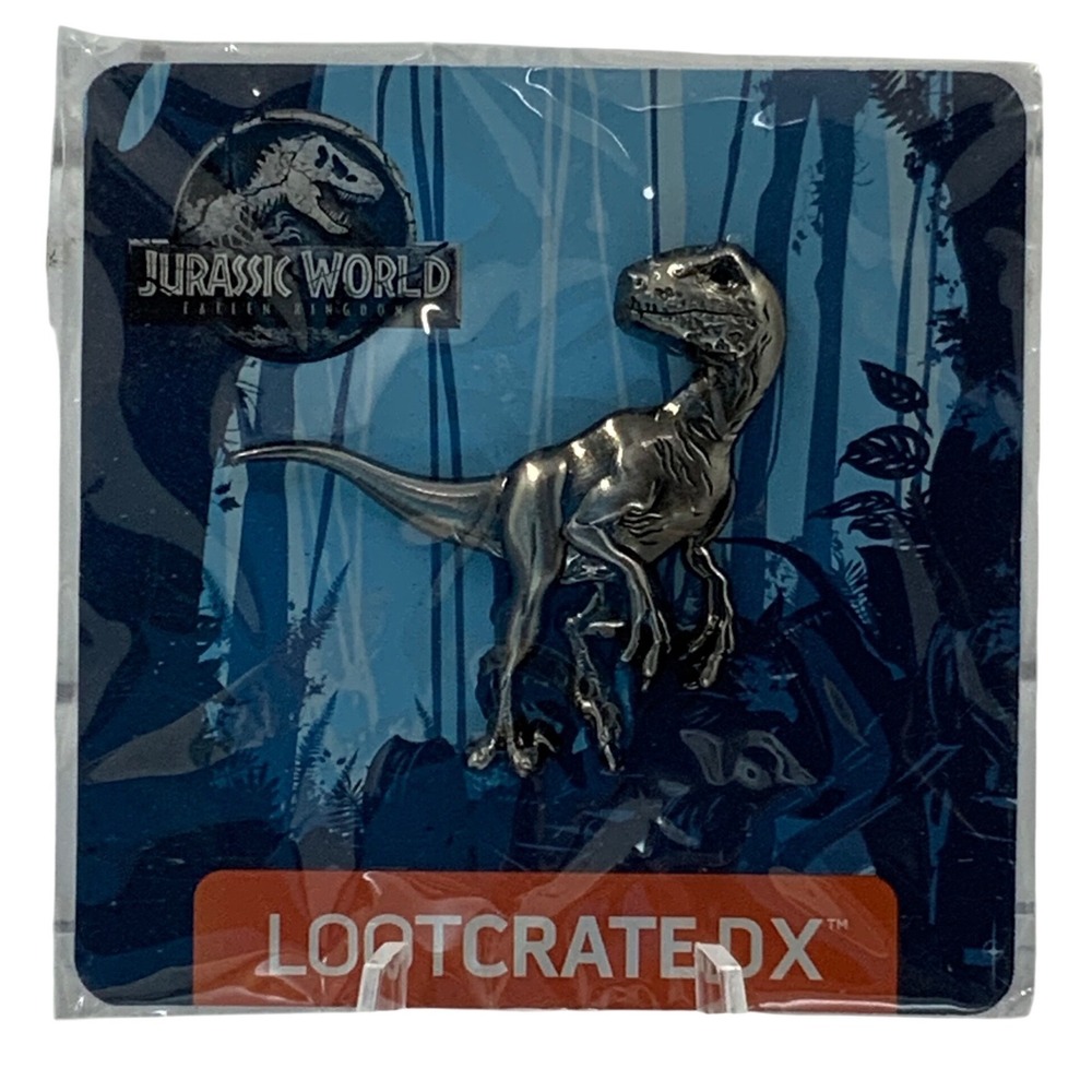 Loot Crate Jurassic World Blue Velociraptor Pin Metal Silver 2 Inch